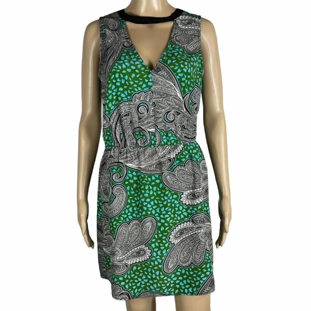 Glam Green, Blue, and Black Patterned Dress